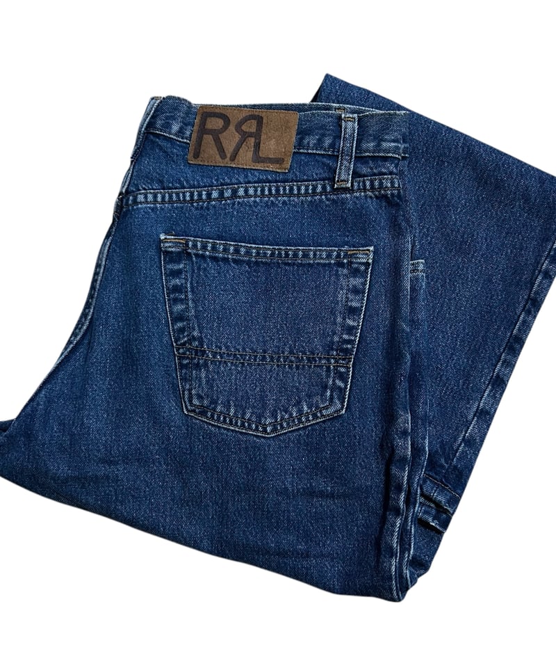 90's USA製 RRL ダブルアールエル デニムパンツ ジーンズ 革パッチ W35