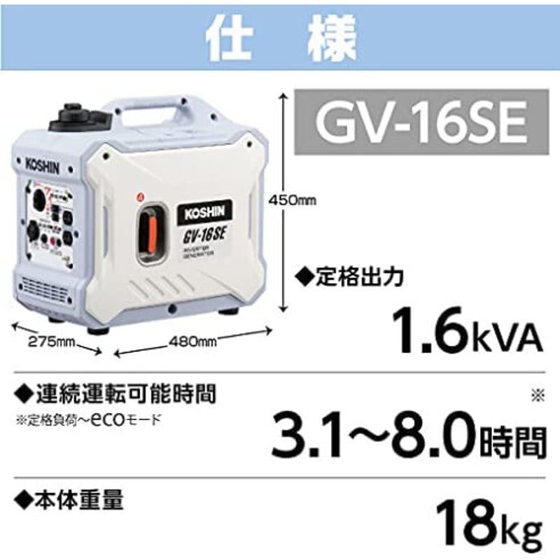 KOSHIN インバーター発電機 GV-16SE | イワサSTORE