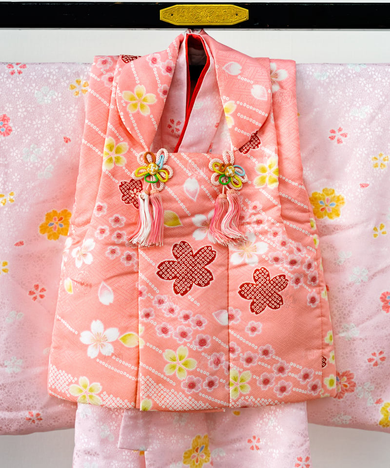 ☆特典付☆【七五三3歳着物2点セット】丸洗い済USED 薄桃×桜 | 京の