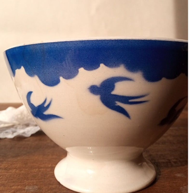 青い鳥 ぶどう柄のカフェオレボウル フランスアンティーク フランス