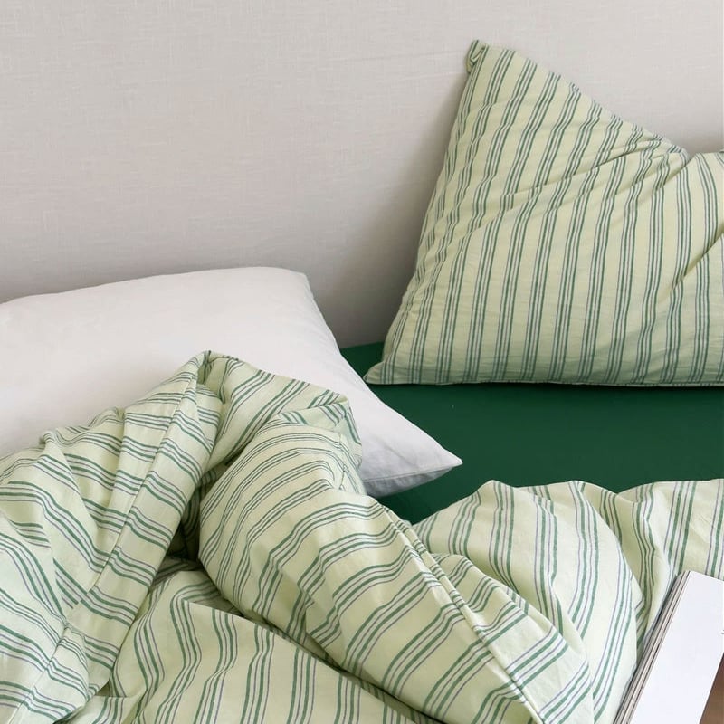 sheet-03008 cream×green クラスターストライプ 掛け布団カバー