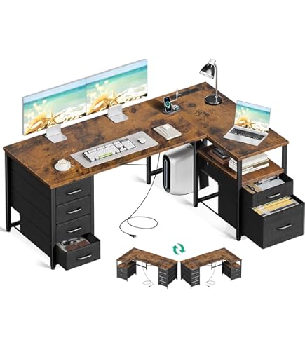 Amazon | FLEXISPOT l字デスク ㍶デスク FD19 デスク 収納付き