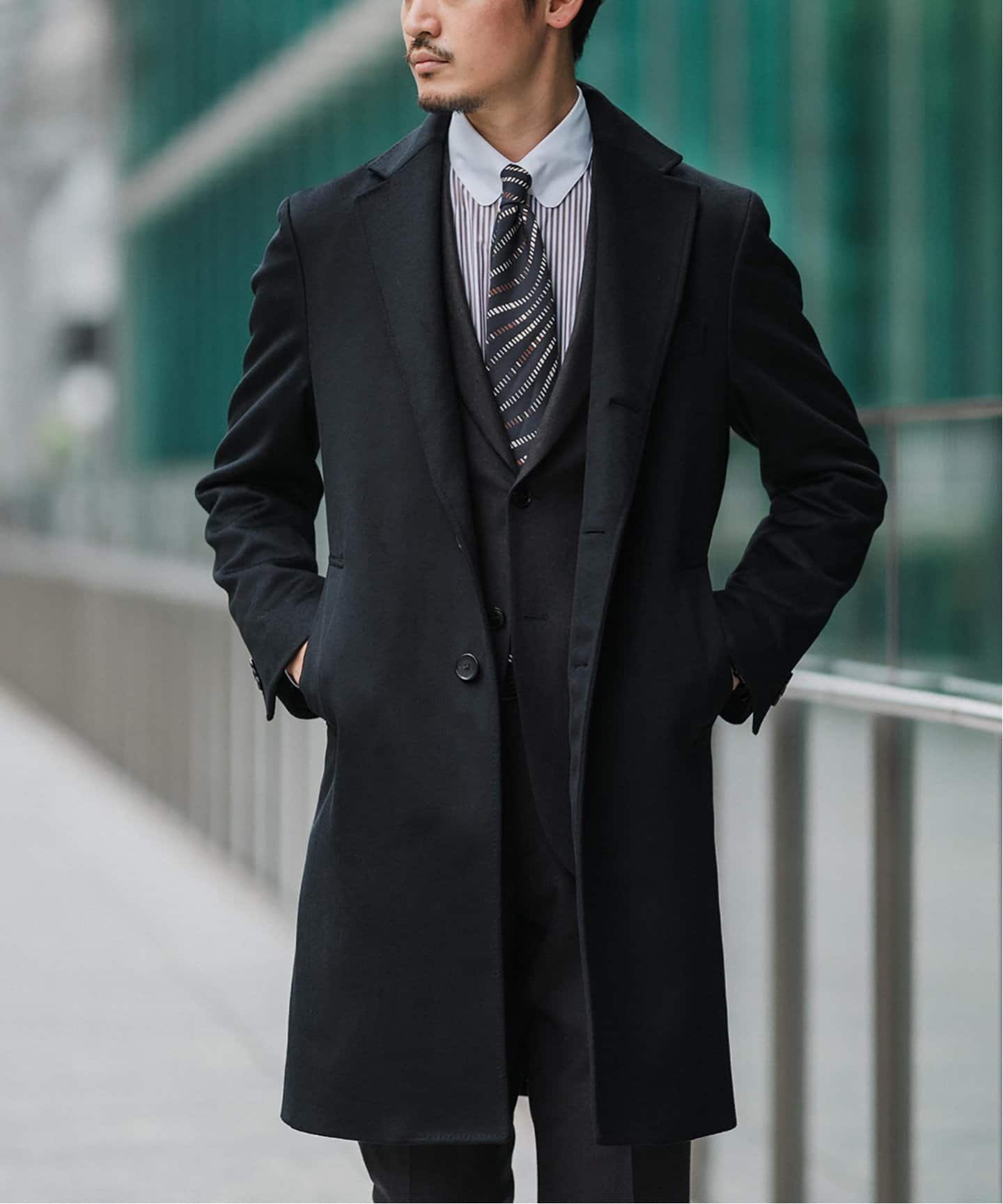 EDIFICE ネイビー 極厚メルトン ダブル チェスターコート ポロコート美