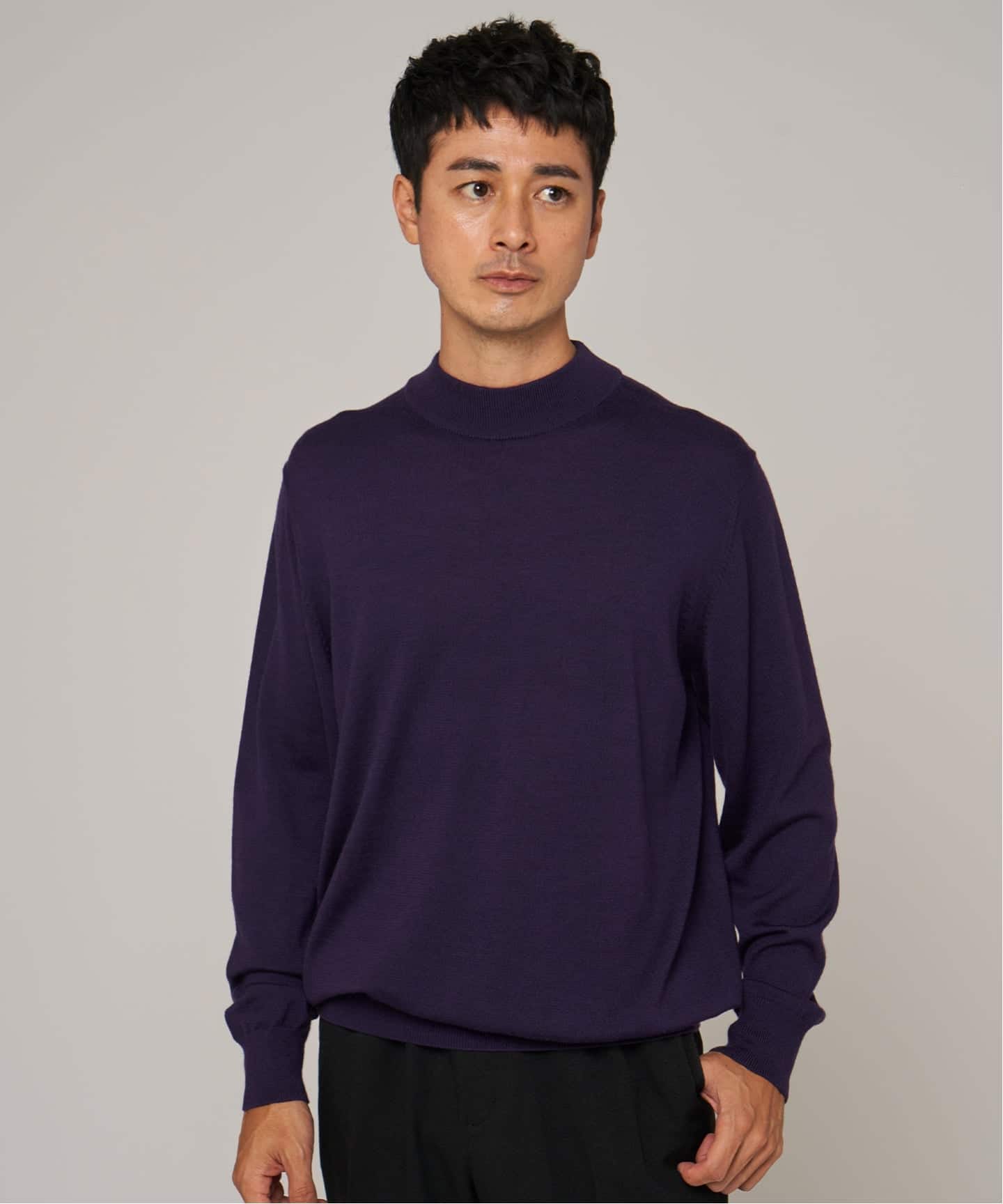 12G ウール/シルク/カシミヤ MIX クリスタル モックネックニット