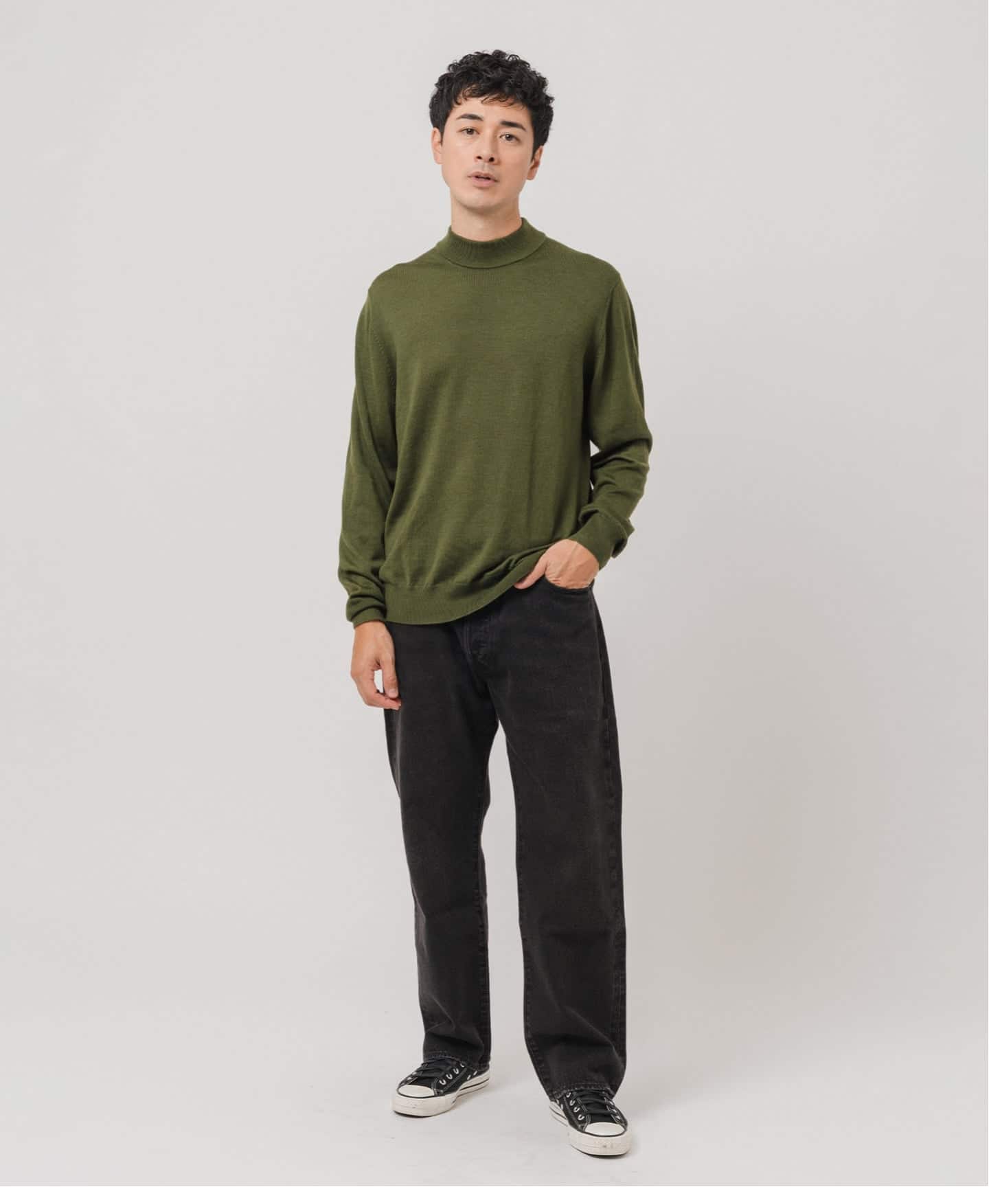 12G ウール/シルク/カシミヤ MIX クリスタル モックネックニット