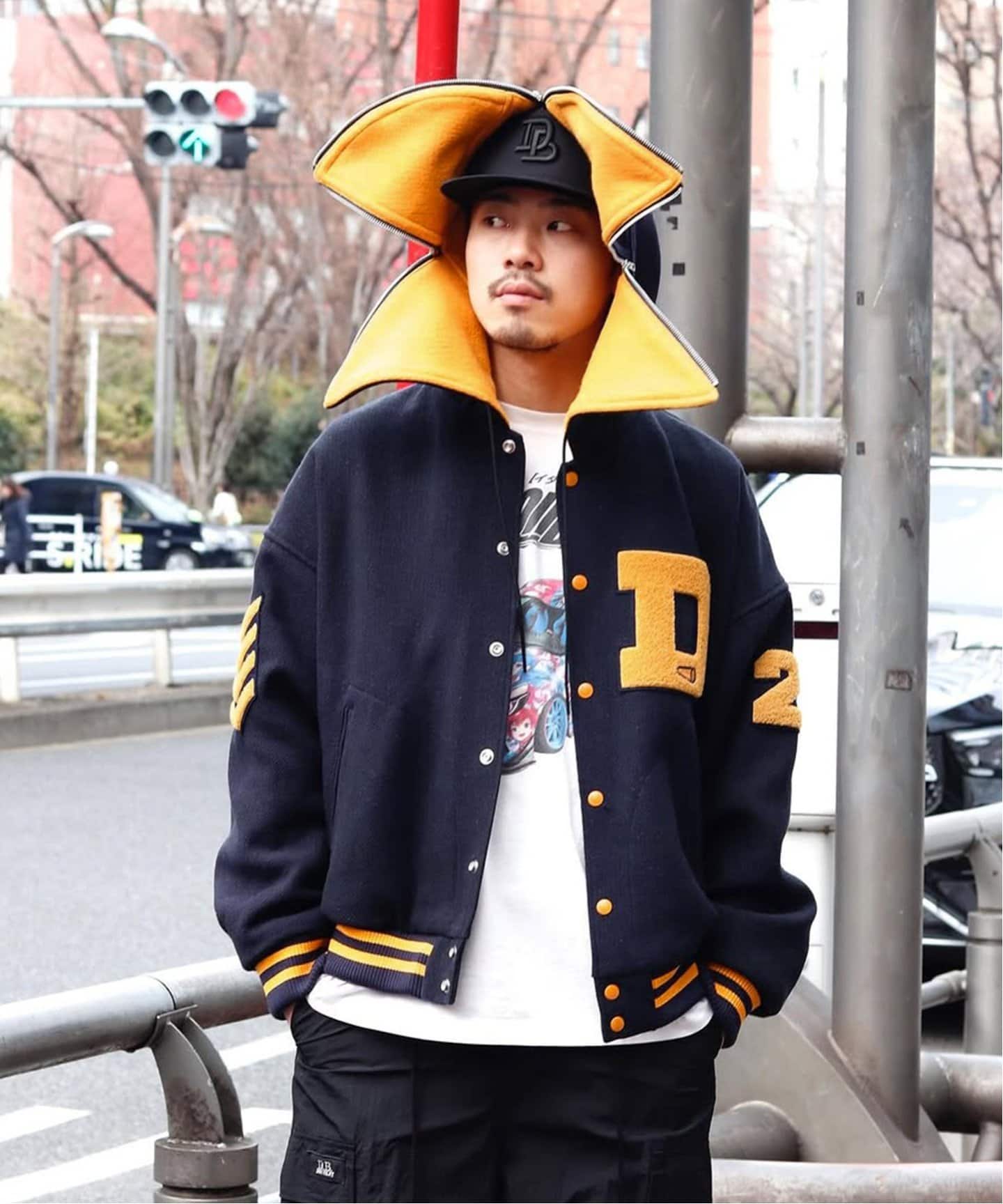 doublet / ダブレット】PETAL MOUTH HOOD VARSITY JACKET（スタジャン