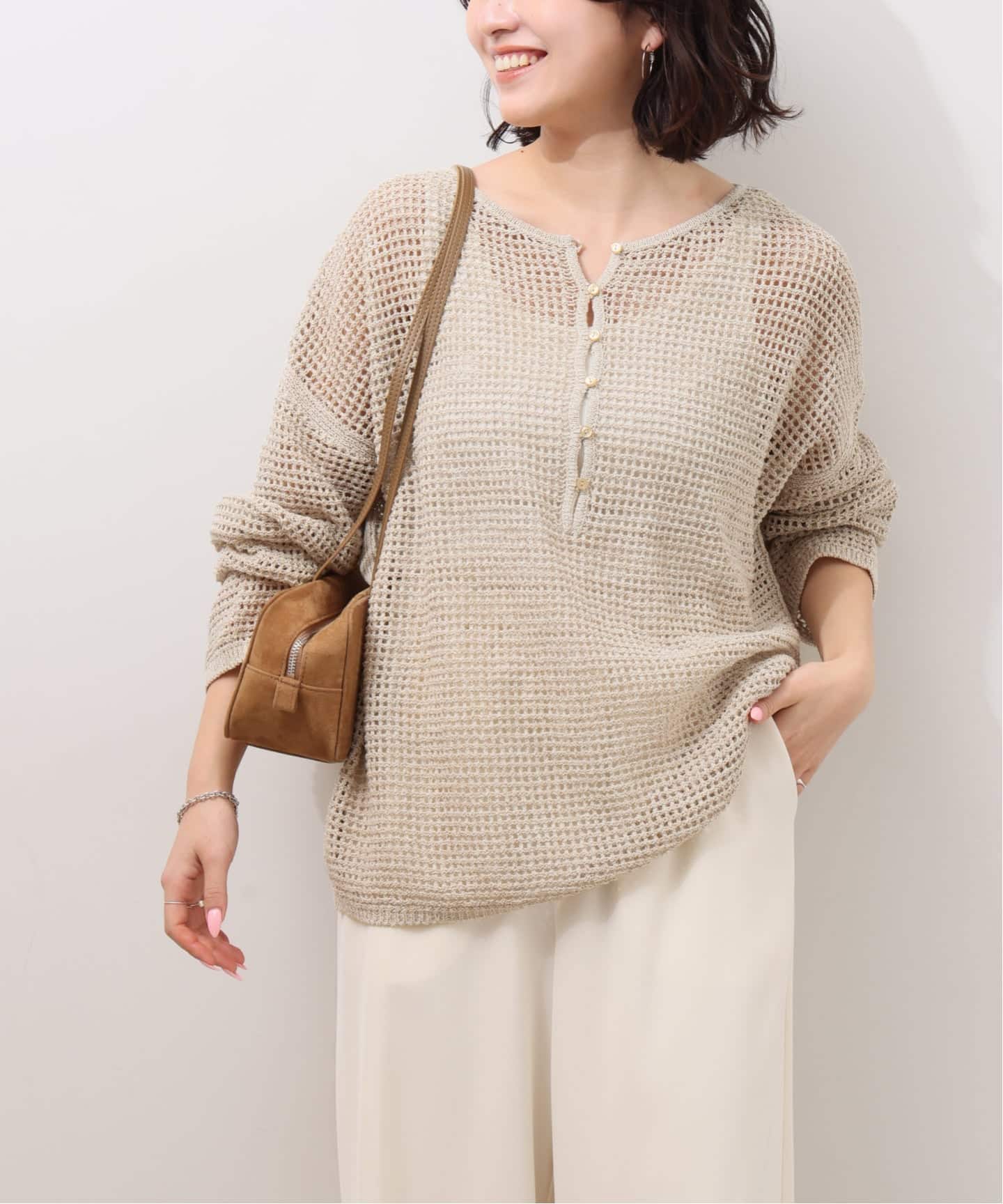 予約》ミックスメッシュ2WAYヘンリープルオーバー（ニット／セーター