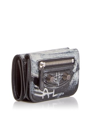 Balenciaga Le Cagole Mini Graffiti Print Leather Bifold Wallet