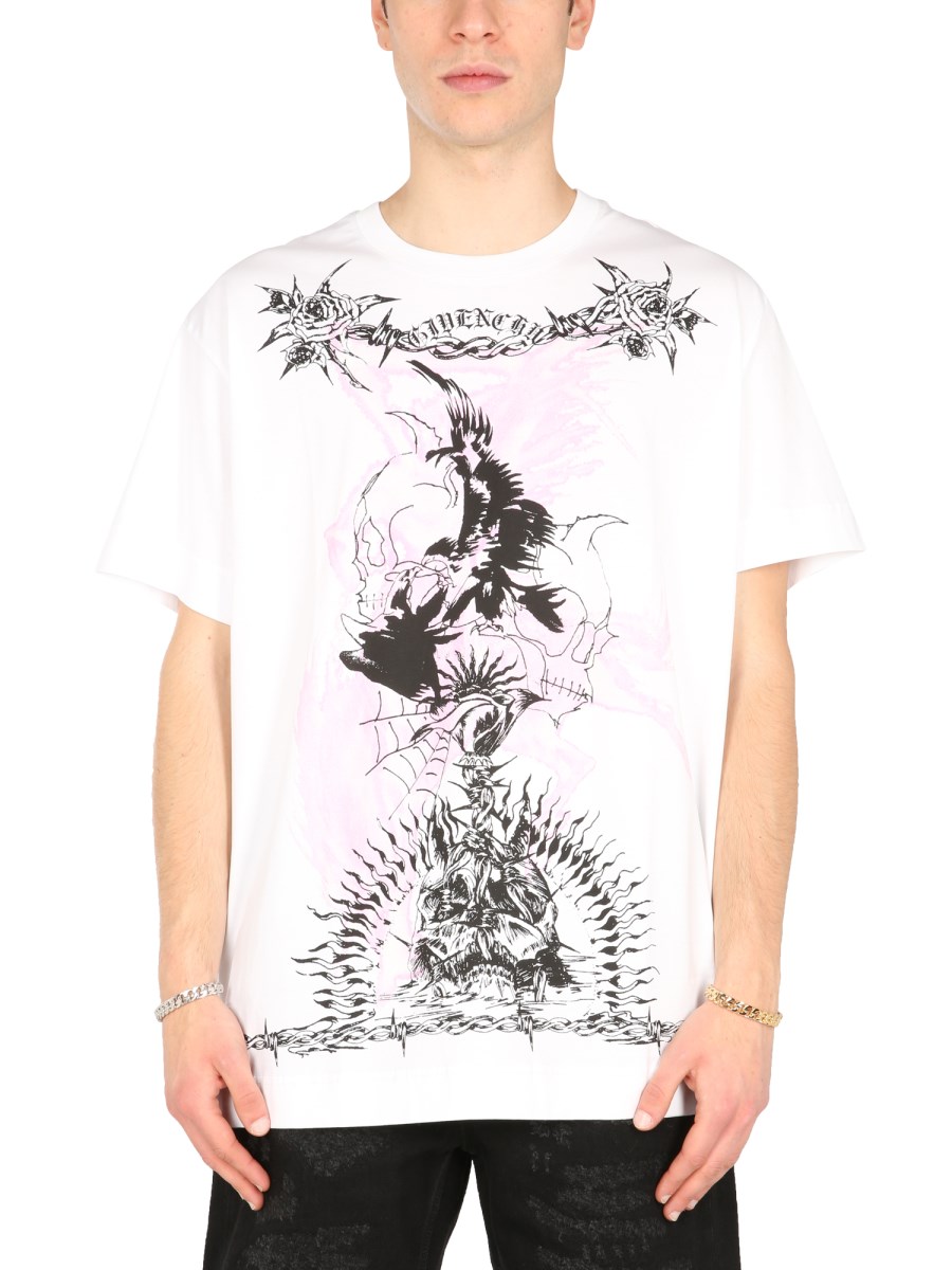 GIVENCHY - OVERSIZE FIT COTTON T-SHIRT WITH GOTHIC PRINTS