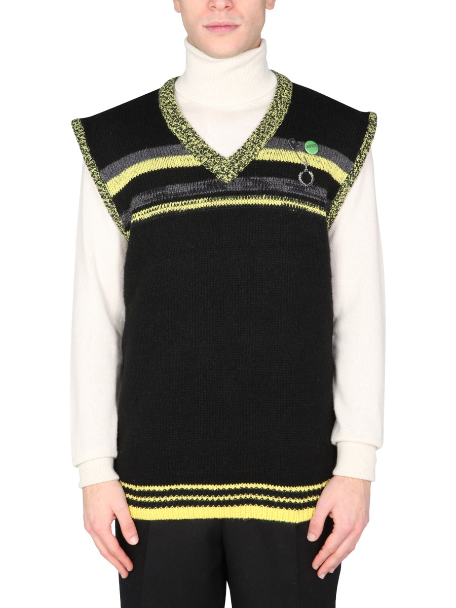 FRED PERRY X RAF SIMONS - MIXED ACRYLIC AND WOOL VEST WITH