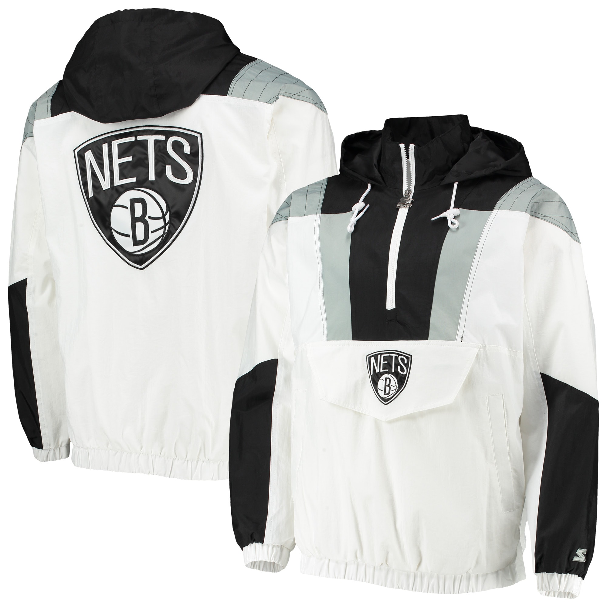 Men's Brooklyn Nets Starter White Striker Crinkle Half-Zip Hoodie