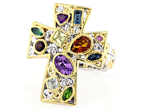 Multi-Color Multi-Gemstone 18k Yellow Gold Over Sterling Silver