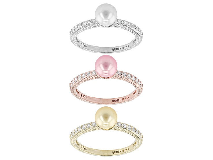 Judith Ripka Multi-Color Pearl Simulant Colette Rhodium & 14k Gold