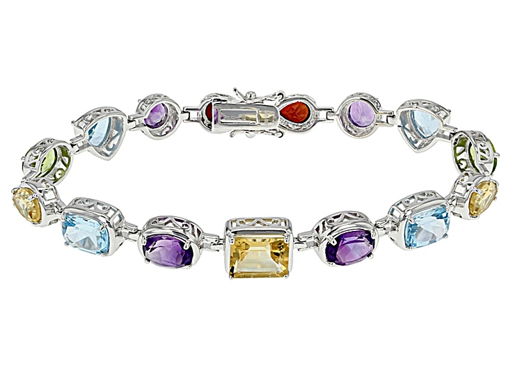 Multi-Gem Rhodium Over Sterling Silver Bracelet 20.70ctw - UAH248