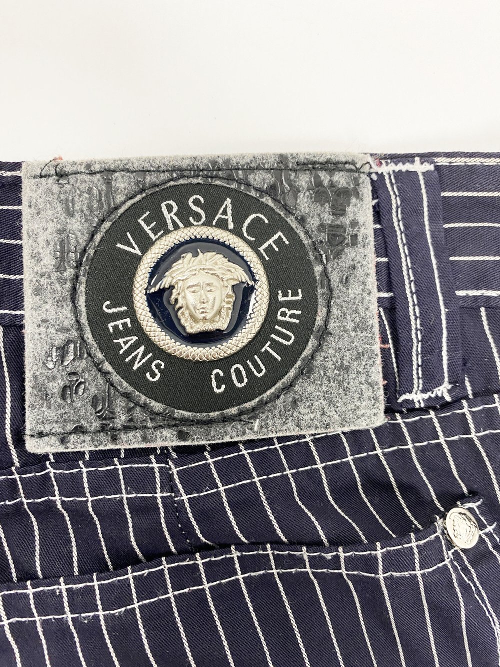 Versace Jeans Couture 90s navy blue striped pants — JAMES VELORIA