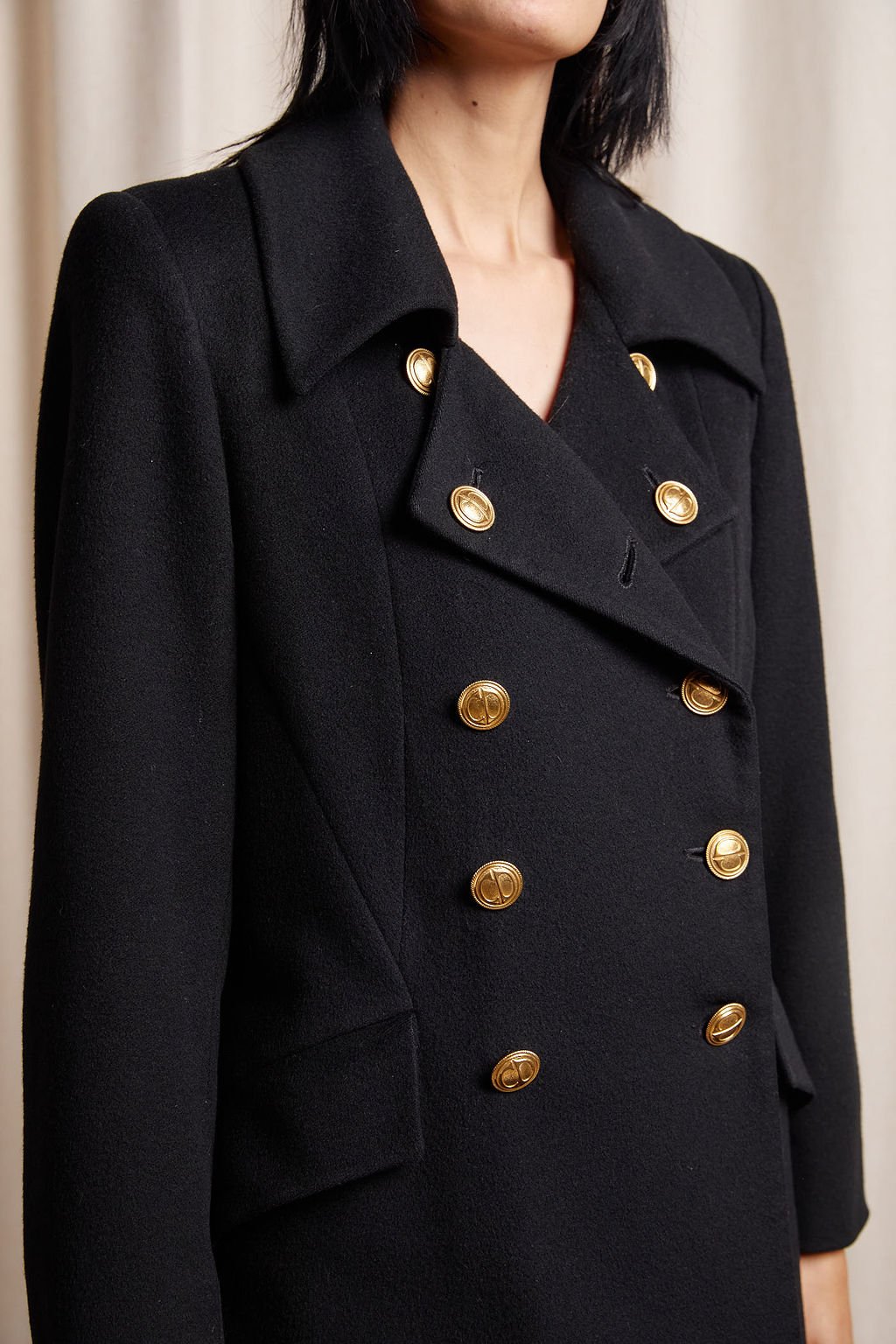 CHRISTIAN DIOR 80s Black Wool Pea Coat with 