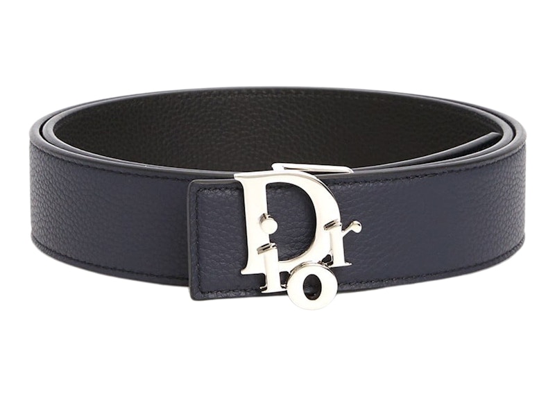 Dior Oblique Reversible Belt Navy/Black in Leather with Silver