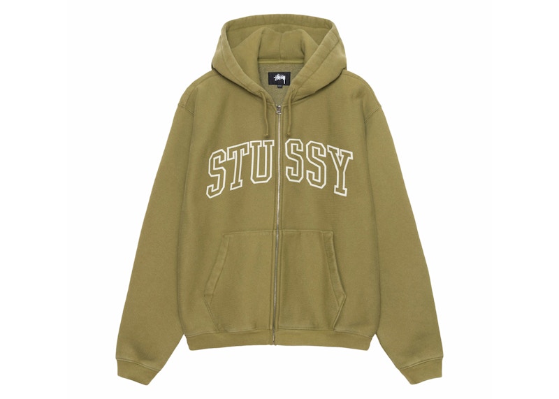 Stussy Outline Zip Hoodie Olive Men's - SS24 - US