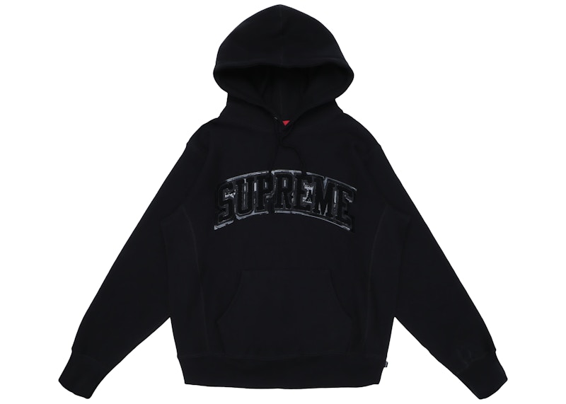 Supreme Patent/Chenille Arc Logo Hooded Sweatshirt Black Men's