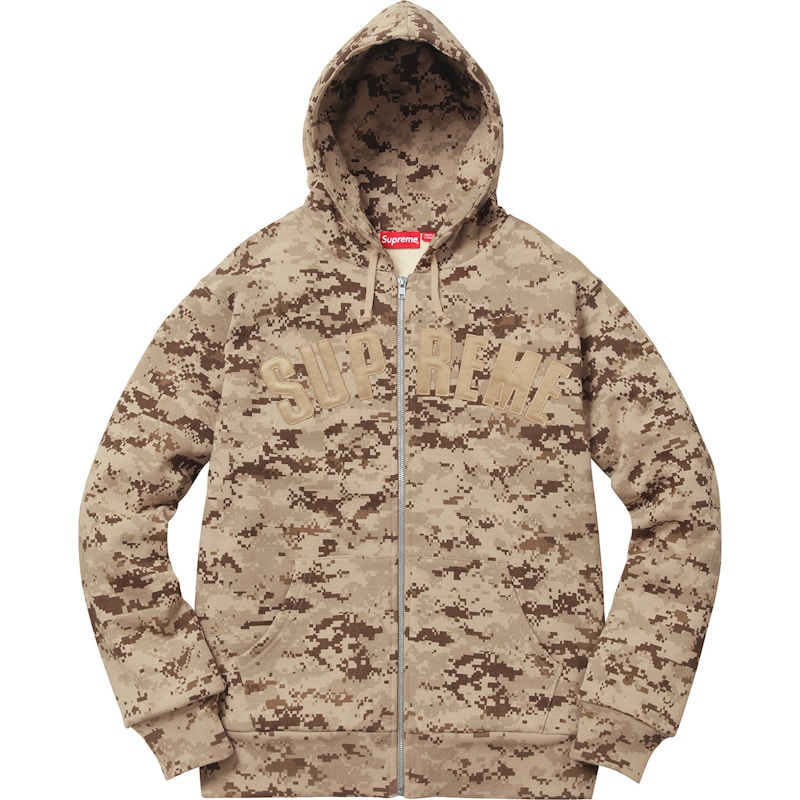 Supreme Arc Logo Thermal Zip Up Sweatshirt Tan Digi Camo Men's