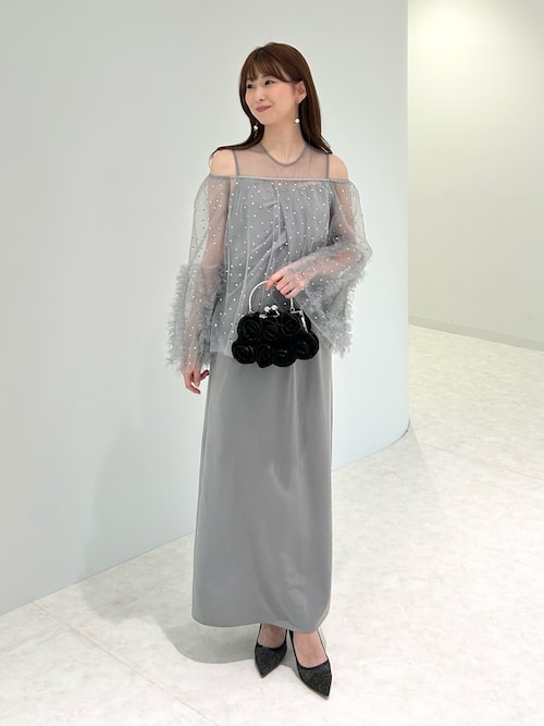 セール】【LEJA】ドットストーンオフショルIラインワンピースドレス