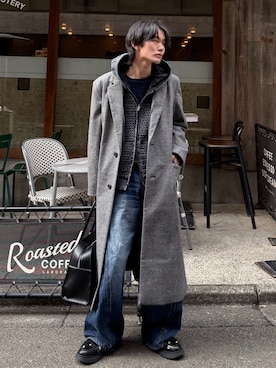 CLEL】Wool Blend Herringbone Tweed Coat / ウールブレンド