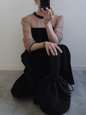 LEJA】バックリボン美脚効果シアー切り替えマーメイドフレアドレス