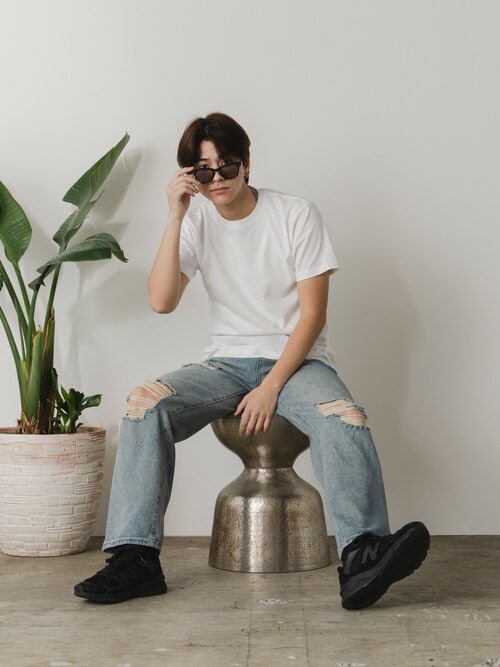 セール】damage denim pants/ダメージデニム クラッシュデニム サイド