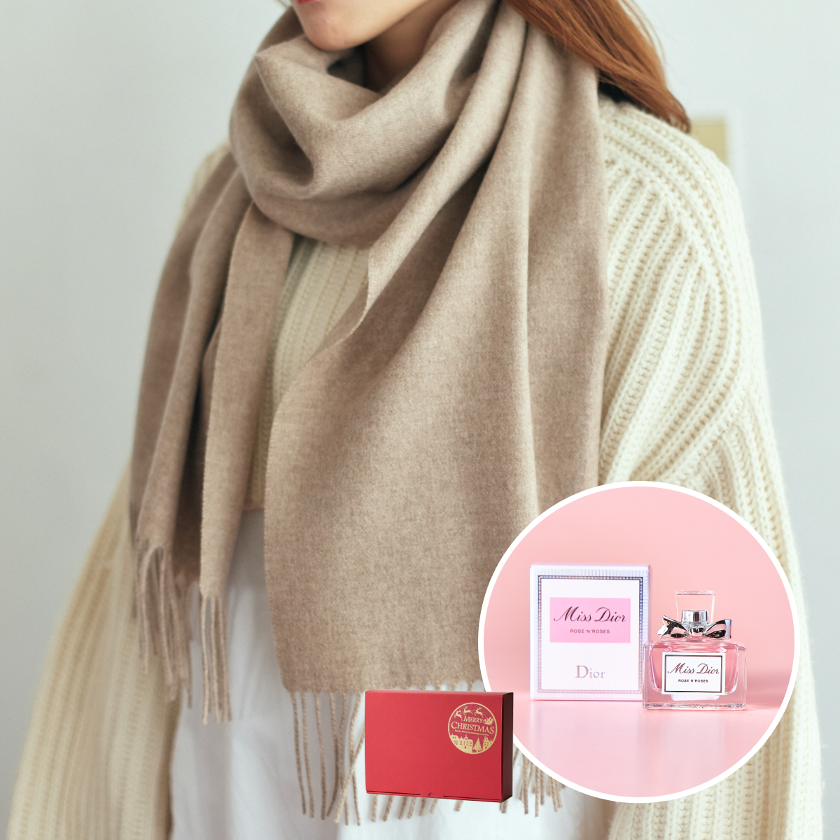 名入れ/クリスマス限定ボックス付】カシミヤ100%マフラー&選べるミス