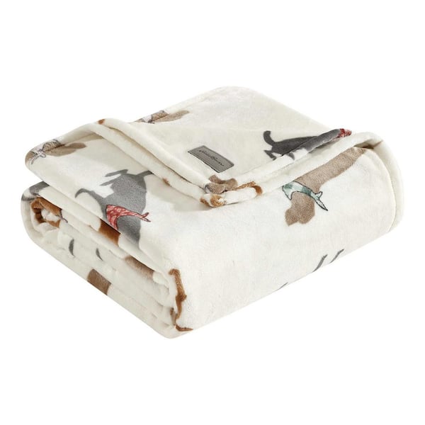 Eddie Bauer Dogs With Scarves Grey Ultra Soft Plush Fleece Twin
