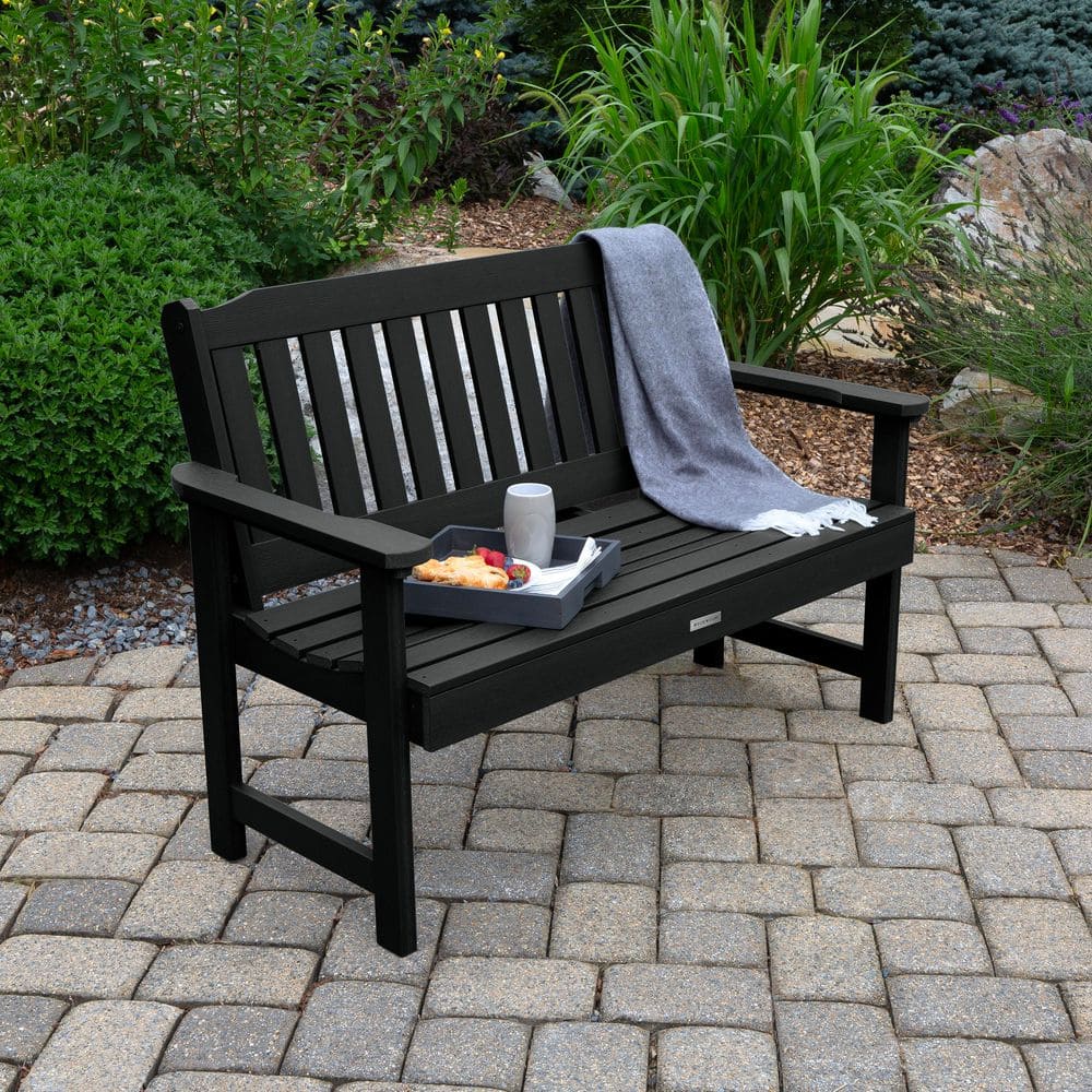 Highwood Lehigh 4 ft. 2-Person Black Recycled Plastic Outdoor