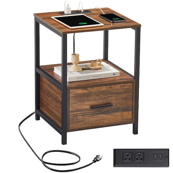 VECELO Nightstand with Charging Station End/Side Table with