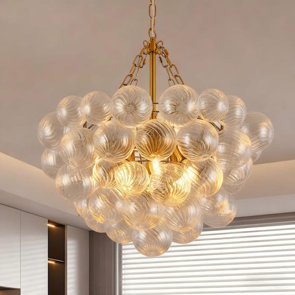 ARISKEEN 24 in. 6-Lights Gold Nordic Glass Bubble Ball Chandelier