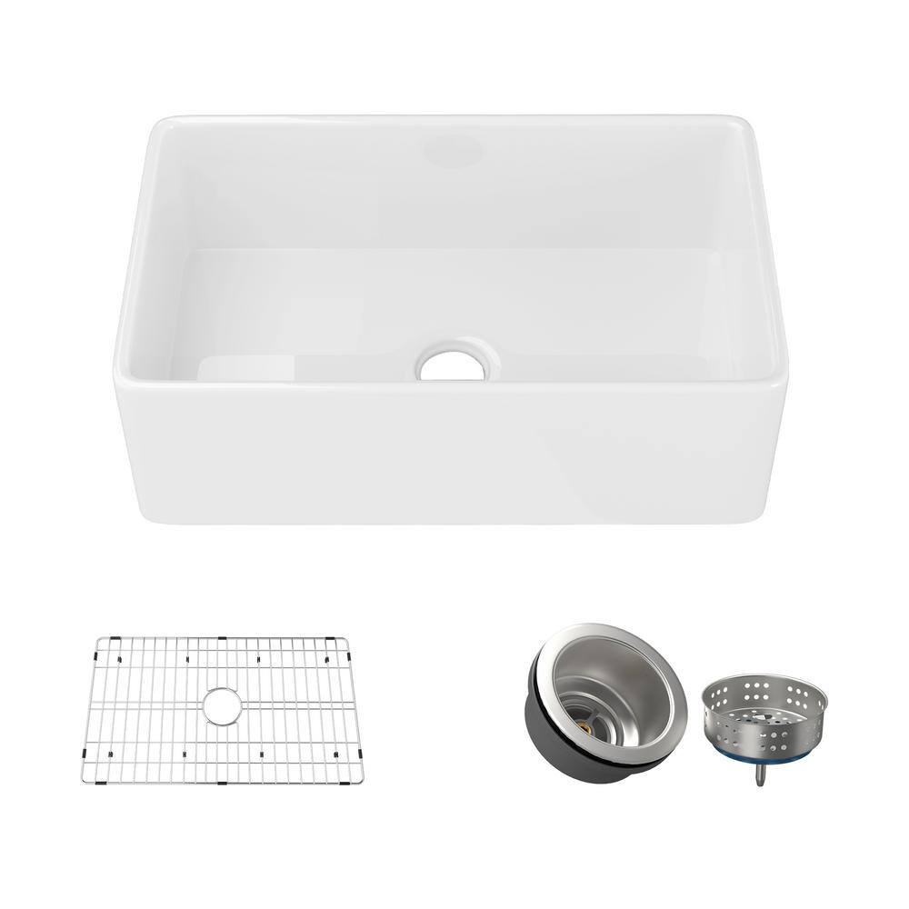 Siavonce 30 in. Fireclay Farmhouse Ceramic Kitchen Sink White