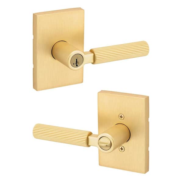 Kwikset Prava Satin Brass Keyed Entry Door Handle featuring