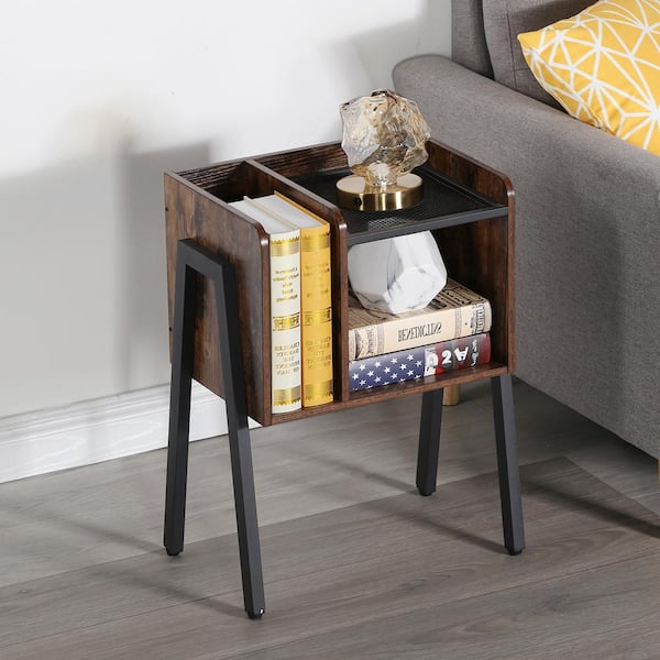 VECELO Modern End Side Table, Brown Industrial Sturdy Accent Desk