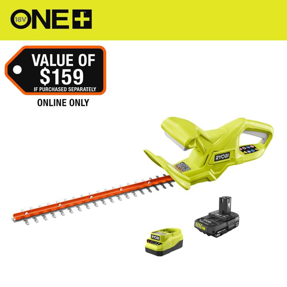 RYOBI ONE+ 18V 18 in. Cordless Battery Hedge Trimmer with 1.5 Ah