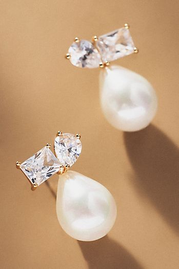 Studio Bride by A.B. Ellie Bezel x Pearl Hoop Drops | Anthropologie