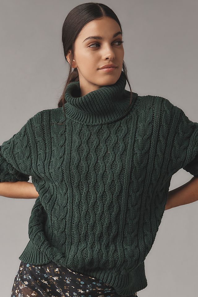 Pilcro Oversized Turtleneck Cable-Knit Sweater | Anthropologie