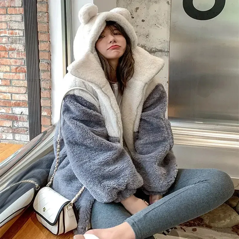 Soft Girl Cashmere Hooded Coat - Winter Warmth, Velvet Trim, Y2K