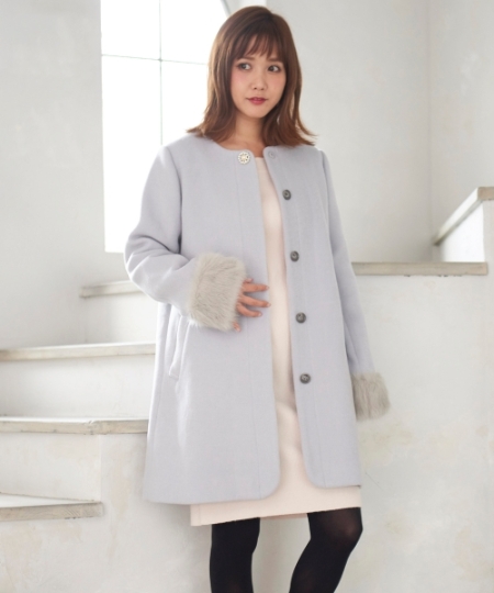 ○ファー袖ノーカラーコート①/MAJESTIC LEGON(マジェスティックレゴン