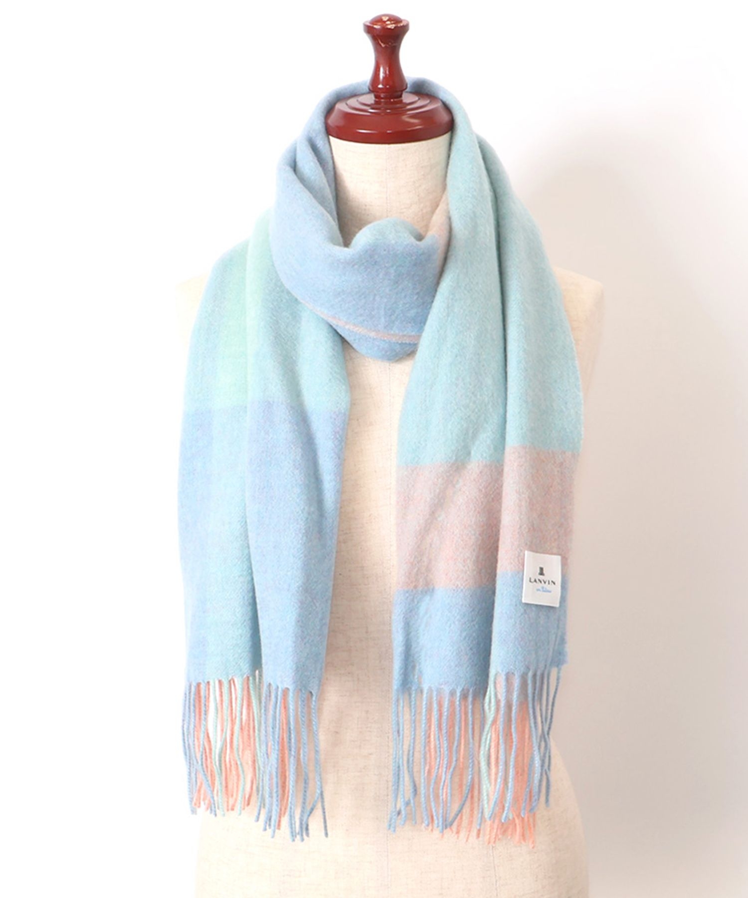 カシミヤウールブロックチェックセミストール（WASH)|LANVIN en Bleu