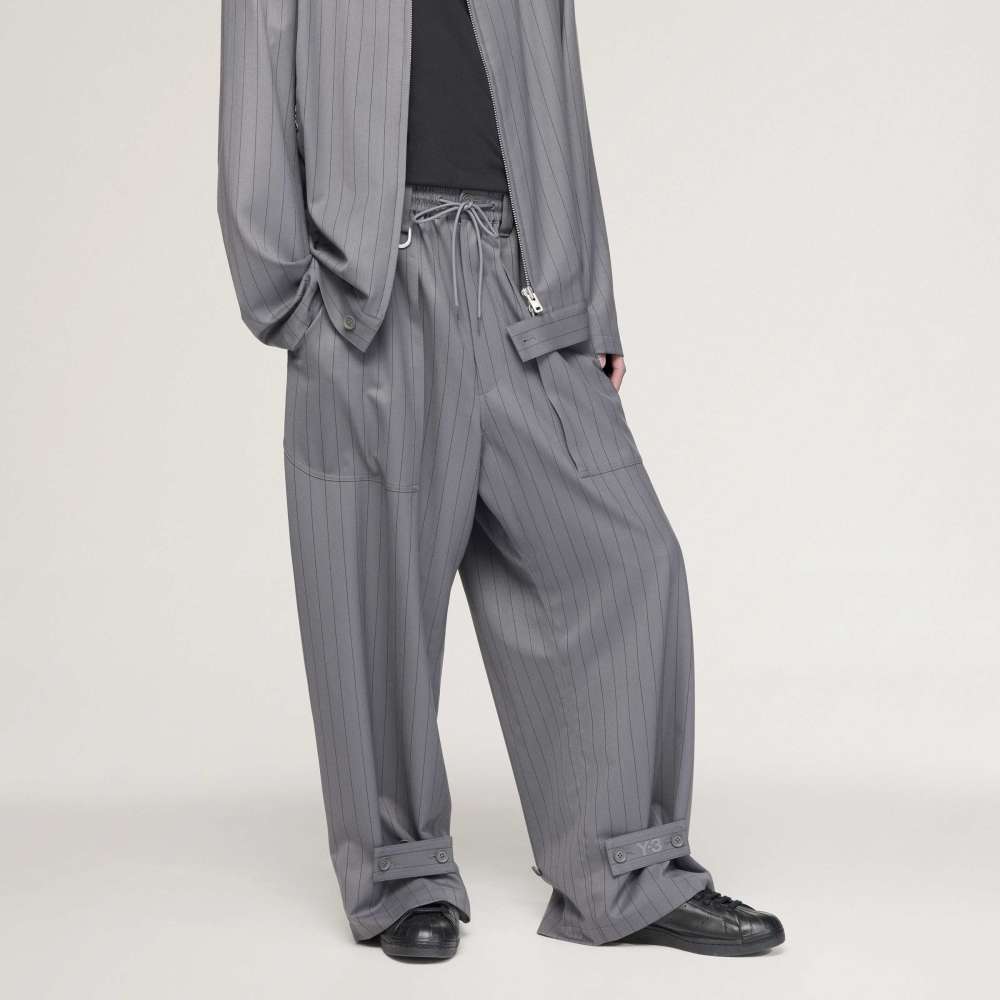 Y-3 PINSTRIPE REFINED WOOL WIDE LEG PANTS Y-3│Y-3 ワイスリー