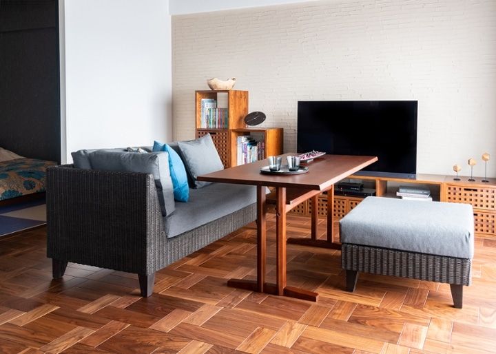 ラン・コンパクトソファ オットマン (ラタン)～狭いリビングダイニング