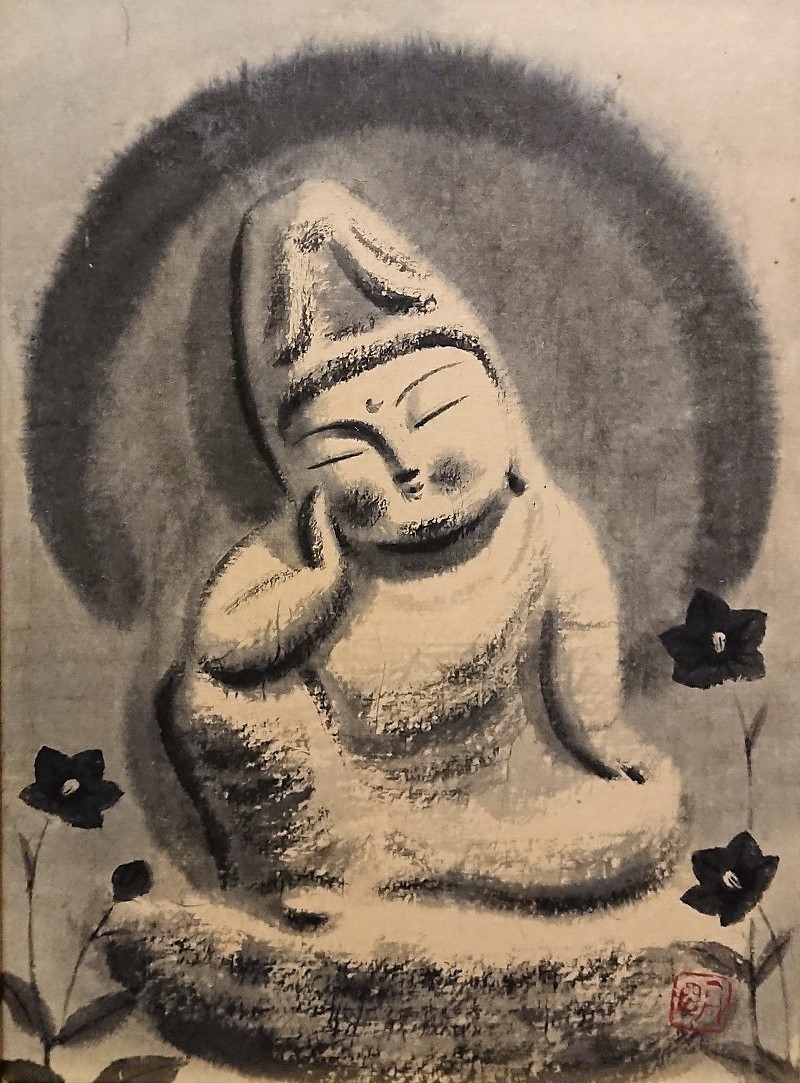 穐月明 「野の佛」 水墨画10号 落款・共シール有り 【公式通販】