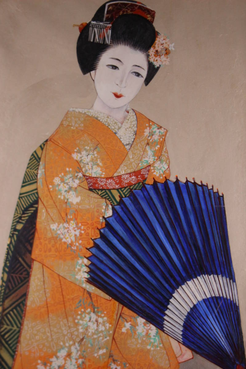 六代目歌川豊国作手描き日本画板画題目舞妓図額装仕立て