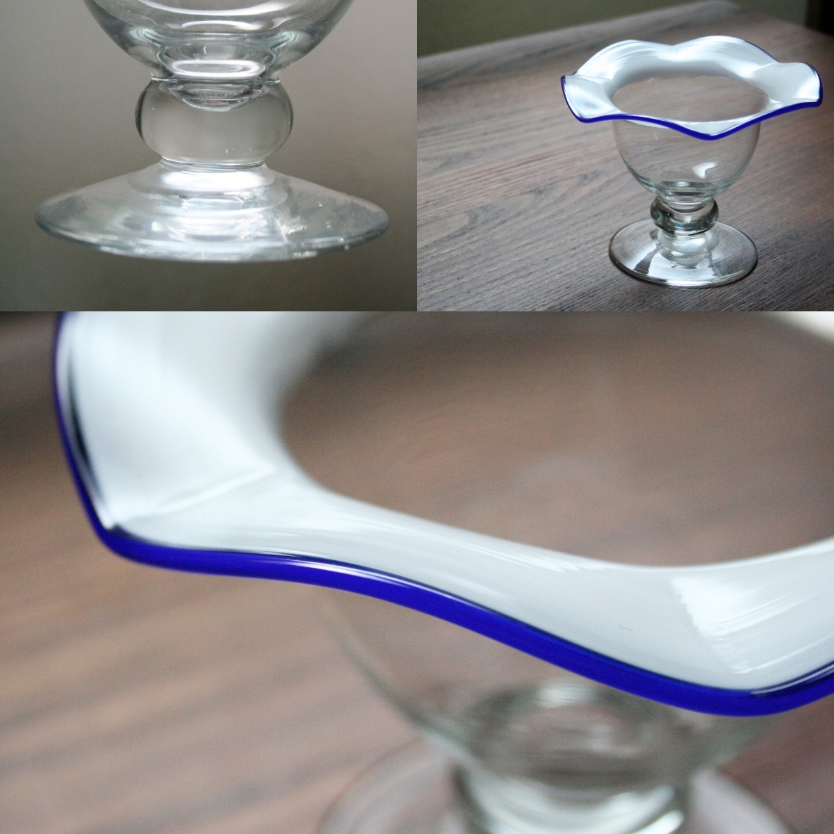 和ガラス 大正ガラス 青色× 乳白色 氷カップ ウランガラス ぽっくり