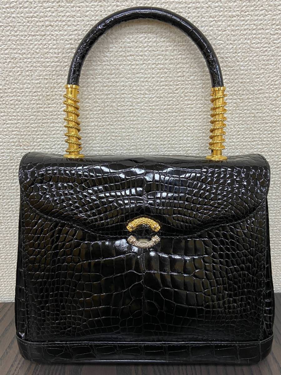 希少☆GINO TROMBA シャインクロコダイル ショルダー付クラッチバッグ