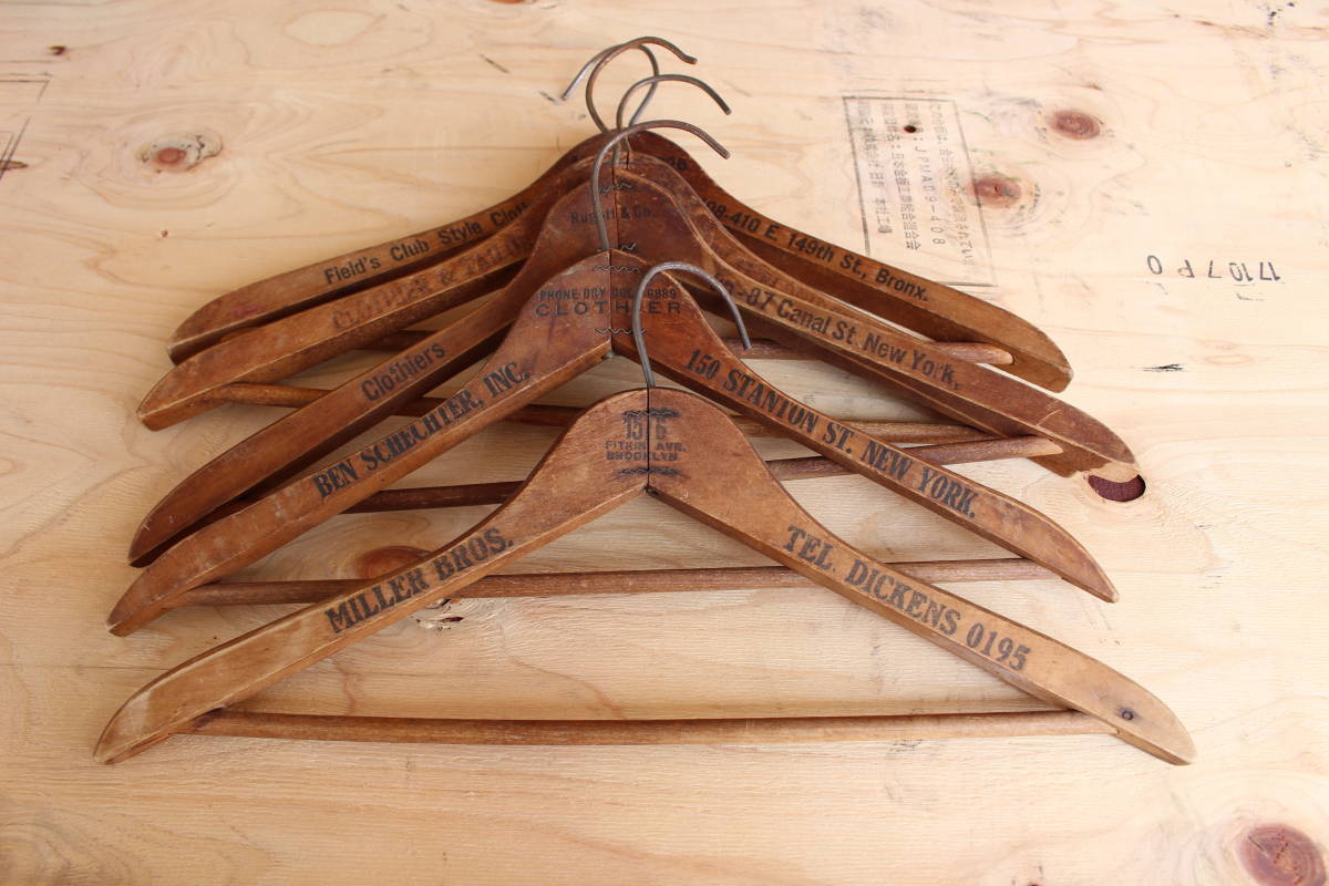 USA ヴィンテージ ロゴ入り 木製 ウッド ハンガー 4本セット