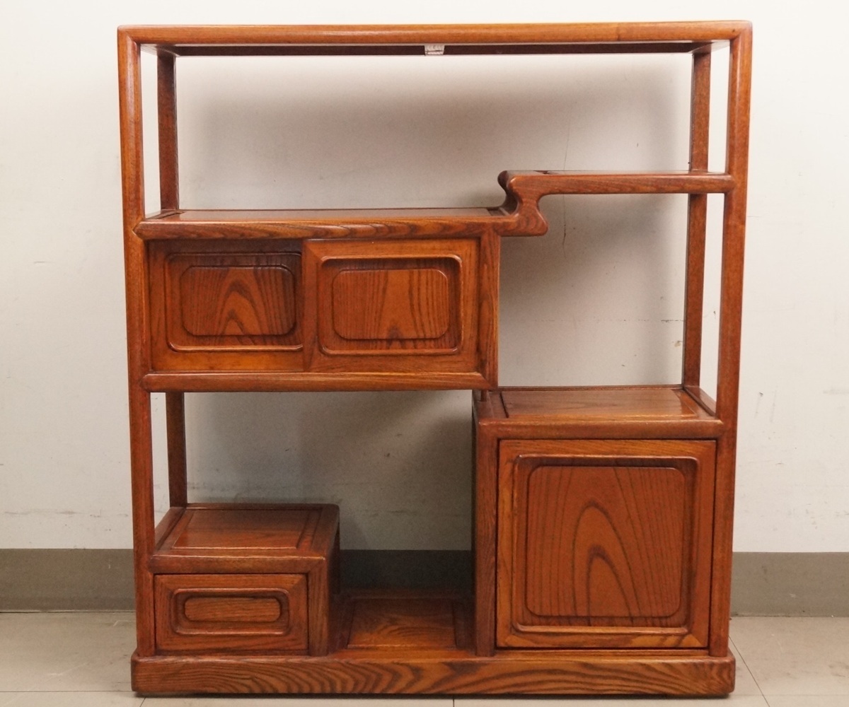 J58 木製 飾り棚 収納棚 違い棚 茶棚 茶箪笥 アンティーク 和家具の